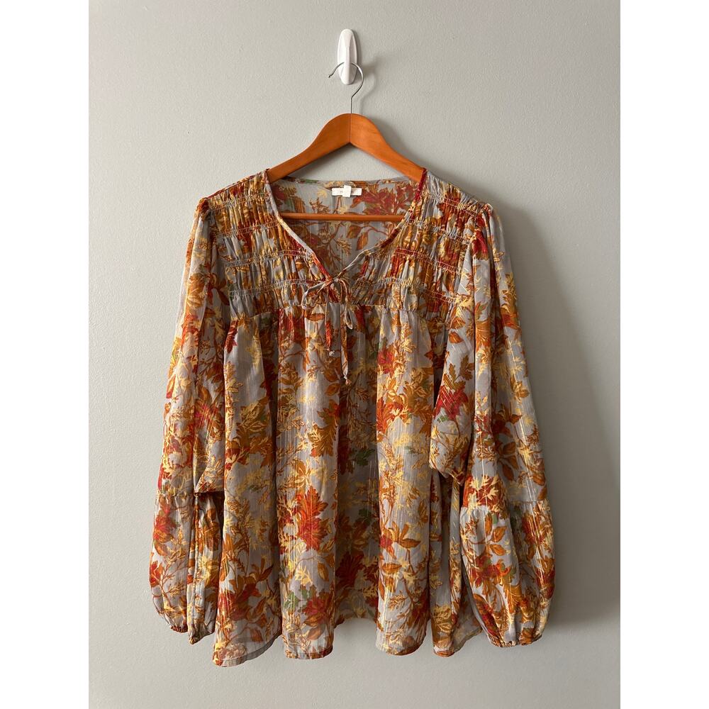 Maurices 2x Boho Floral Blouse | Sheer Metallic Thread Fall Top | Plus Size